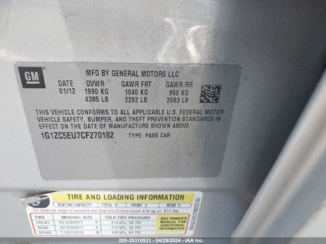 Photo 8 VIN: 1G1ZC5EU7CF270182 - CHEVROLET MALIBU 