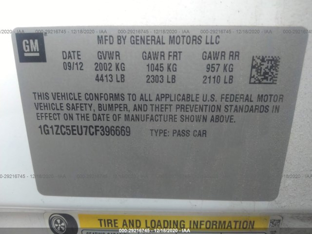 Photo 8 VIN: 1G1ZC5EU7CF396669 - CHEVROLET MALIBU 