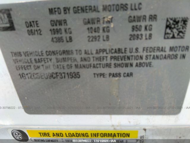 Photo 8 VIN: 1G1ZC5EU9CF371935 - CHEVROLET MALIBU 