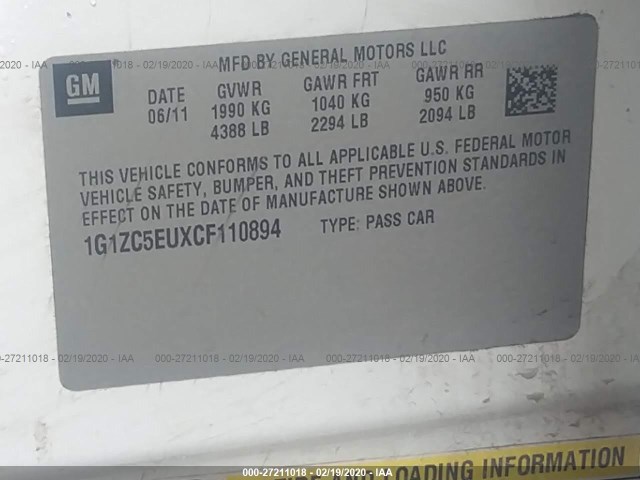 Photo 8 VIN: 1G1ZC5EUXCF110894 - CHEVROLET MALIBU 