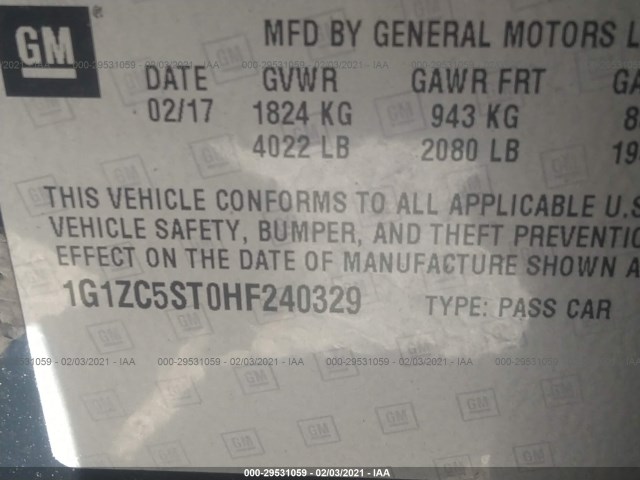 Photo 8 VIN: 1G1ZC5ST0HF240329 - CHEVROLET MALIBU 