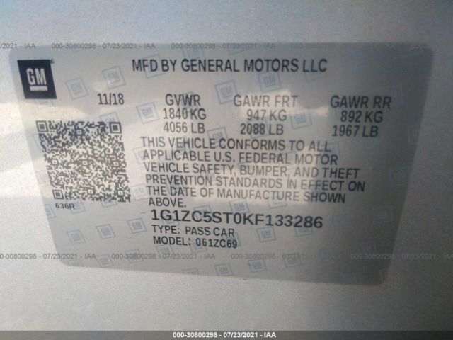 Photo 8 VIN: 1G1ZC5ST0KF133286 - CHEVROLET MALIBU 