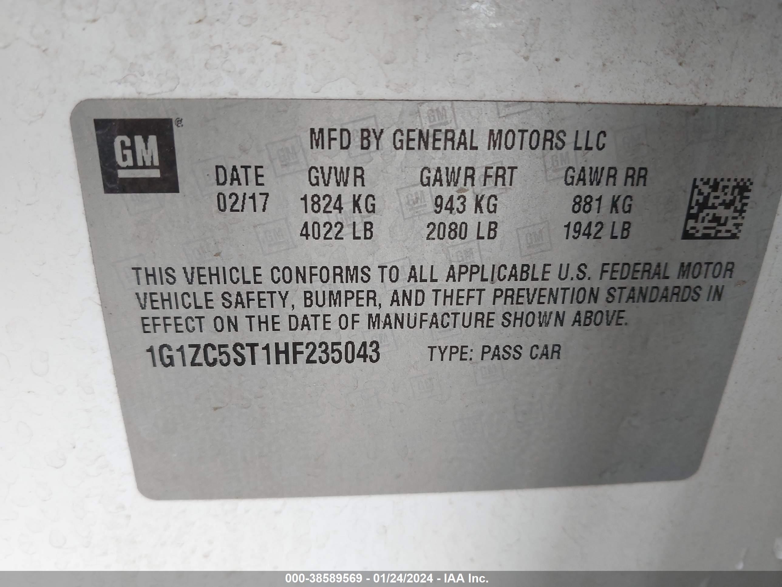 Photo 8 VIN: 1G1ZC5ST1HF235043 - CHEVROLET MALIBU 