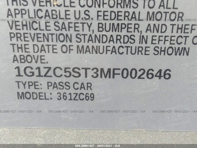 Photo 8 VIN: 1G1ZC5ST3MF002646 - CHEVROLET MALIBU 