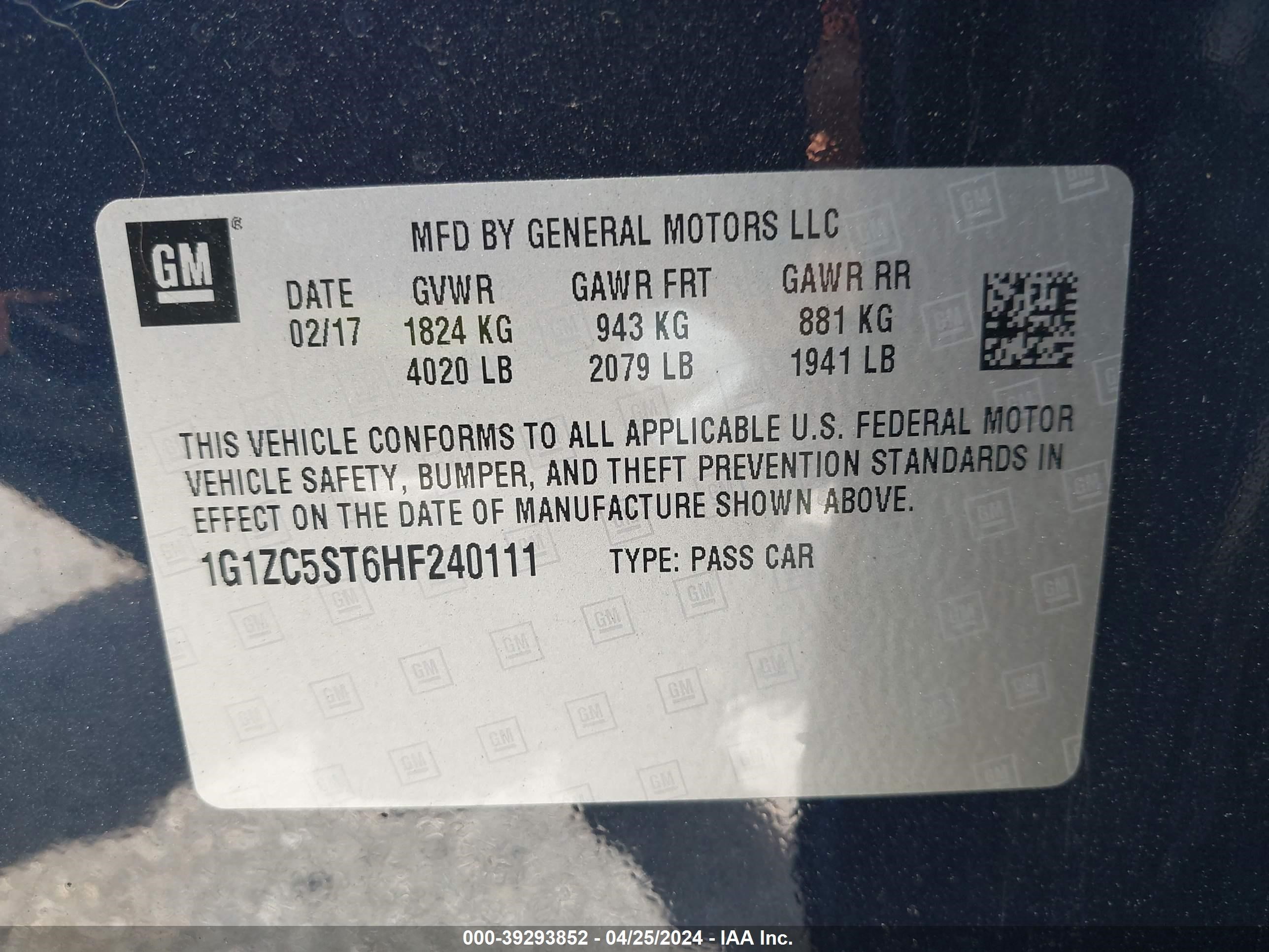 Photo 4 VIN: 1G1ZC5ST6HF240111 - CHEVROLET MALIBU 