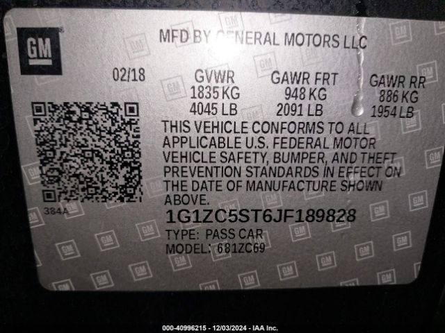 Photo 8 VIN: 1G1ZC5ST6JF189828 - CHEVROLET MALIBU 