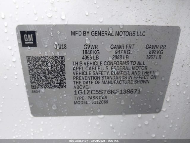 Photo 8 VIN: 1G1ZC5ST6KF138671 - CHEVROLET MALIBU 