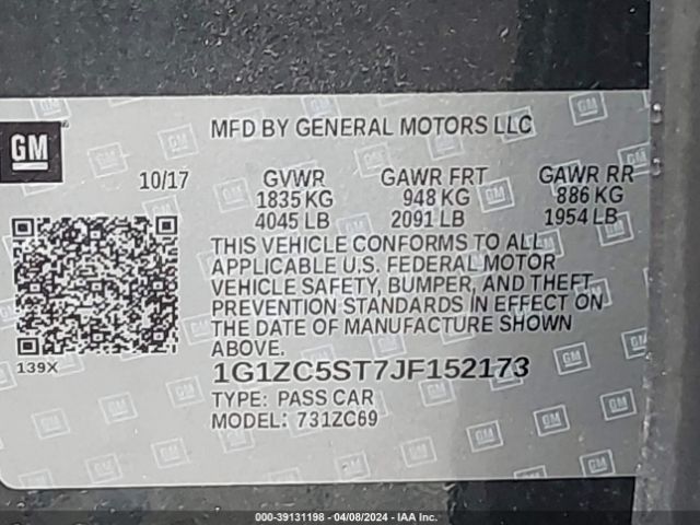 Photo 8 VIN: 1G1ZC5ST7JF152173 - CHEVROLET MALIBU 