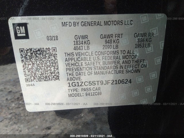 Photo 8 VIN: 1G1ZC5ST9JF210624 - CHEVROLET MALIBU 