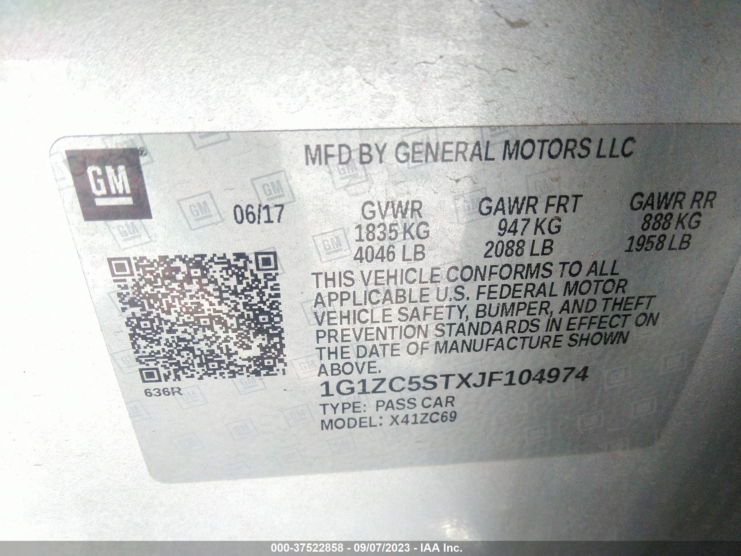 Photo 8 VIN: 1G1ZC5STXJF104974 - CHEVROLET MALIBU 