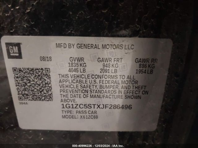 Photo 8 VIN: 1G1ZC5STXJF286496 - CHEVROLET MALIBU 