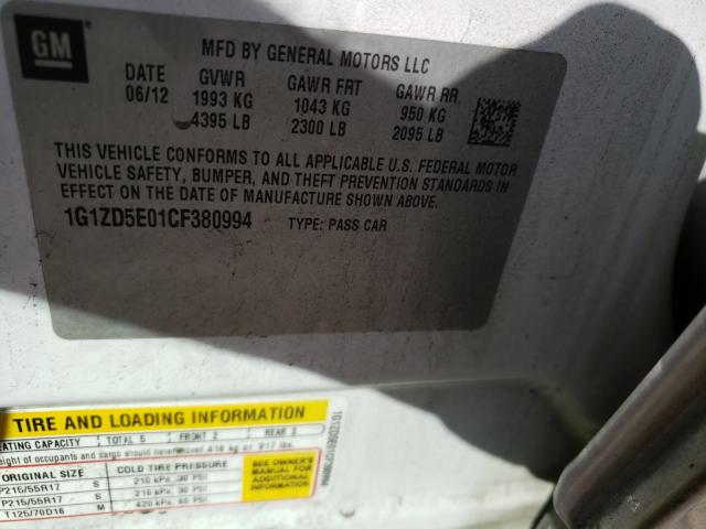 Photo 9 VIN: 1G1ZD5E01CF380994 - CHEVROLET MALIBU 2LT 