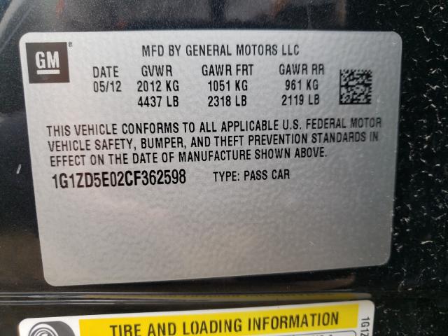 Photo 9 VIN: 1G1ZD5E02CF362598 - CHEVROLET MALIBU 2LT 