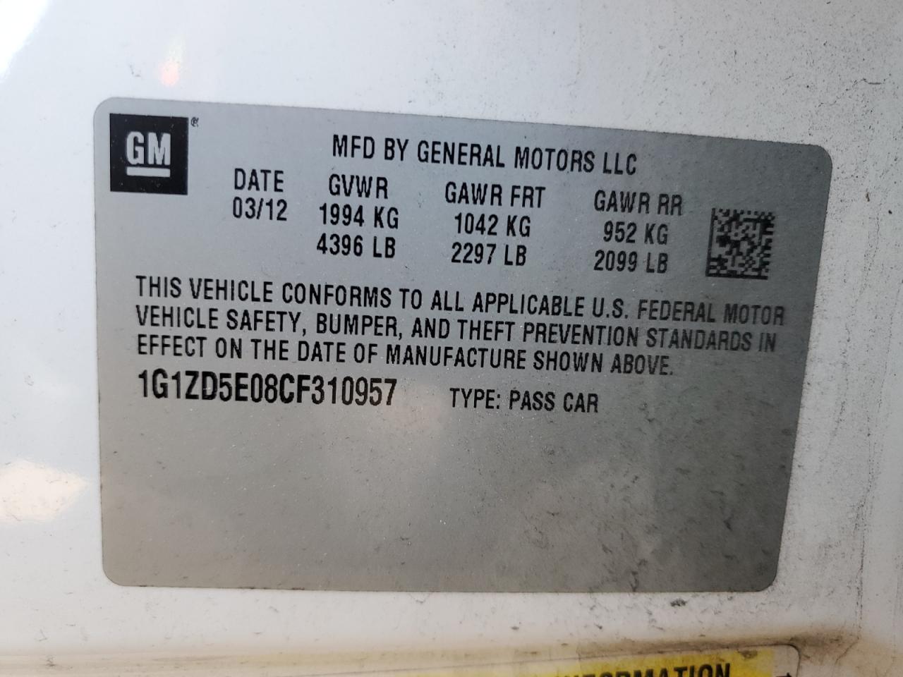 Photo 11 VIN: 1G1ZD5E08CF310957 - CHEVROLET MALIBU 