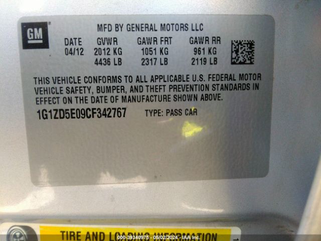 Photo 8 VIN: 1G1ZD5E09CF342767 - CHEVROLET MALIBU 