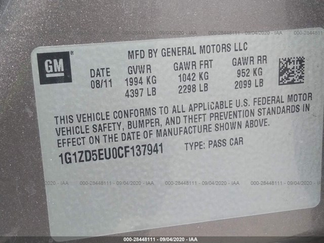 Photo 8 VIN: 1G1ZD5EU0CF137941 - CHEVROLET MALIBU 