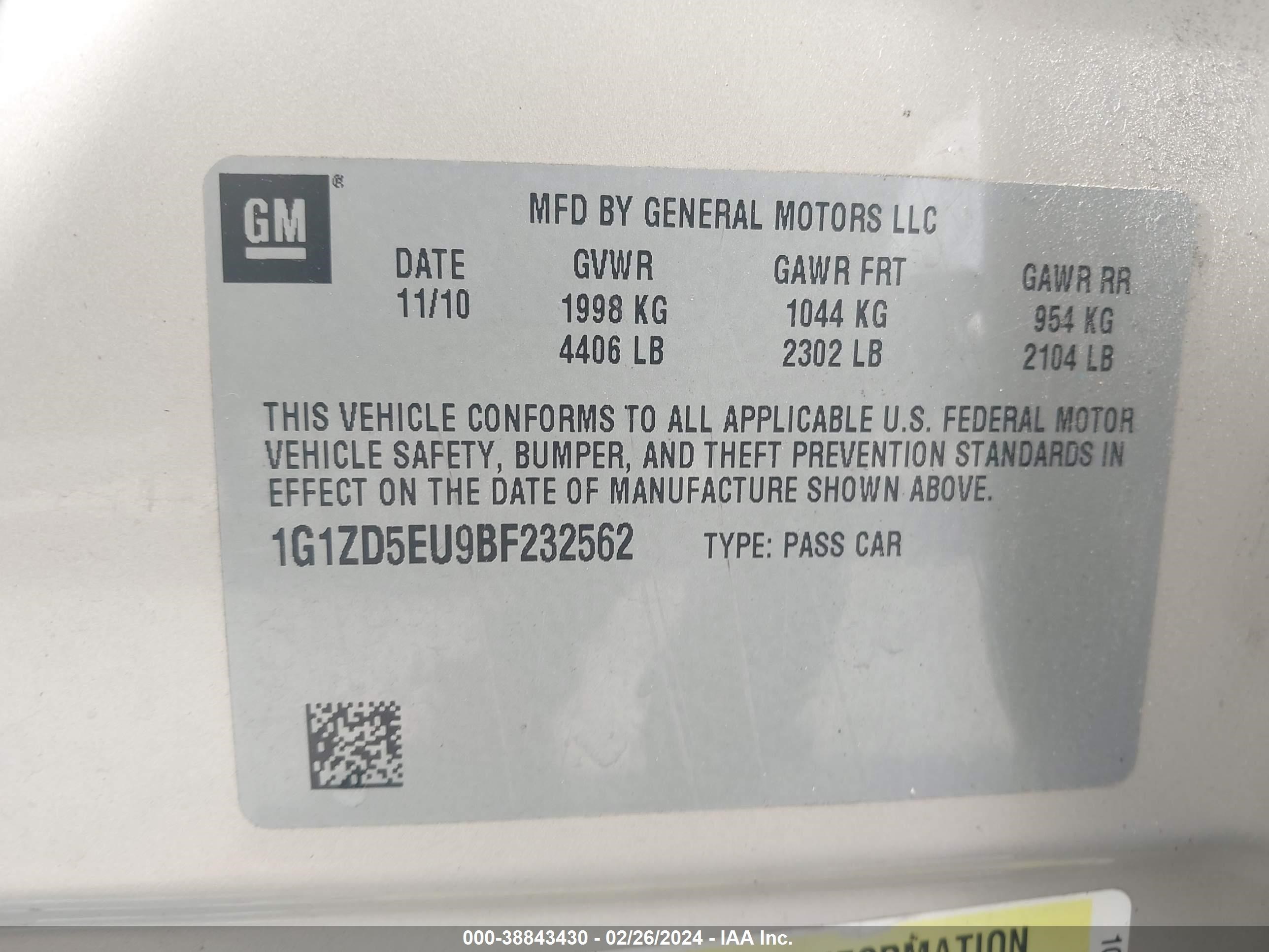 Photo 8 VIN: 1G1ZD5EU9BF232562 - CHEVROLET MALIBU 