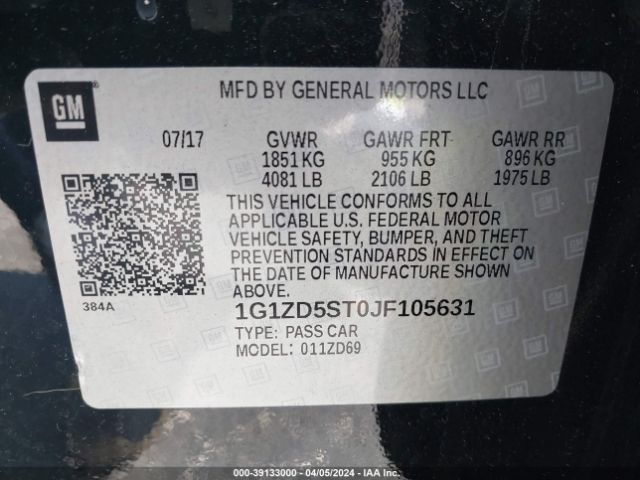 Photo 8 VIN: 1G1ZD5ST0JF105631 - CHEVROLET MALIBU 