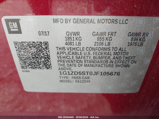 Photo 8 VIN: 1G1ZD5ST0JF105676 - CHEVROLET MALIBU 