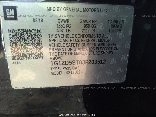 Photo 8 VIN: 1G1ZD5ST0JF203512 - CHEVROLET MALIBU 