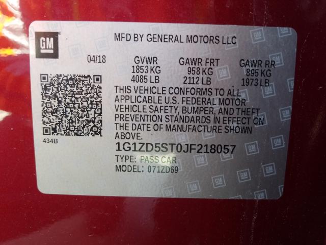 Photo 9 VIN: 1G1ZD5ST0JF218057 - CHEVROLET MALIBU LT 