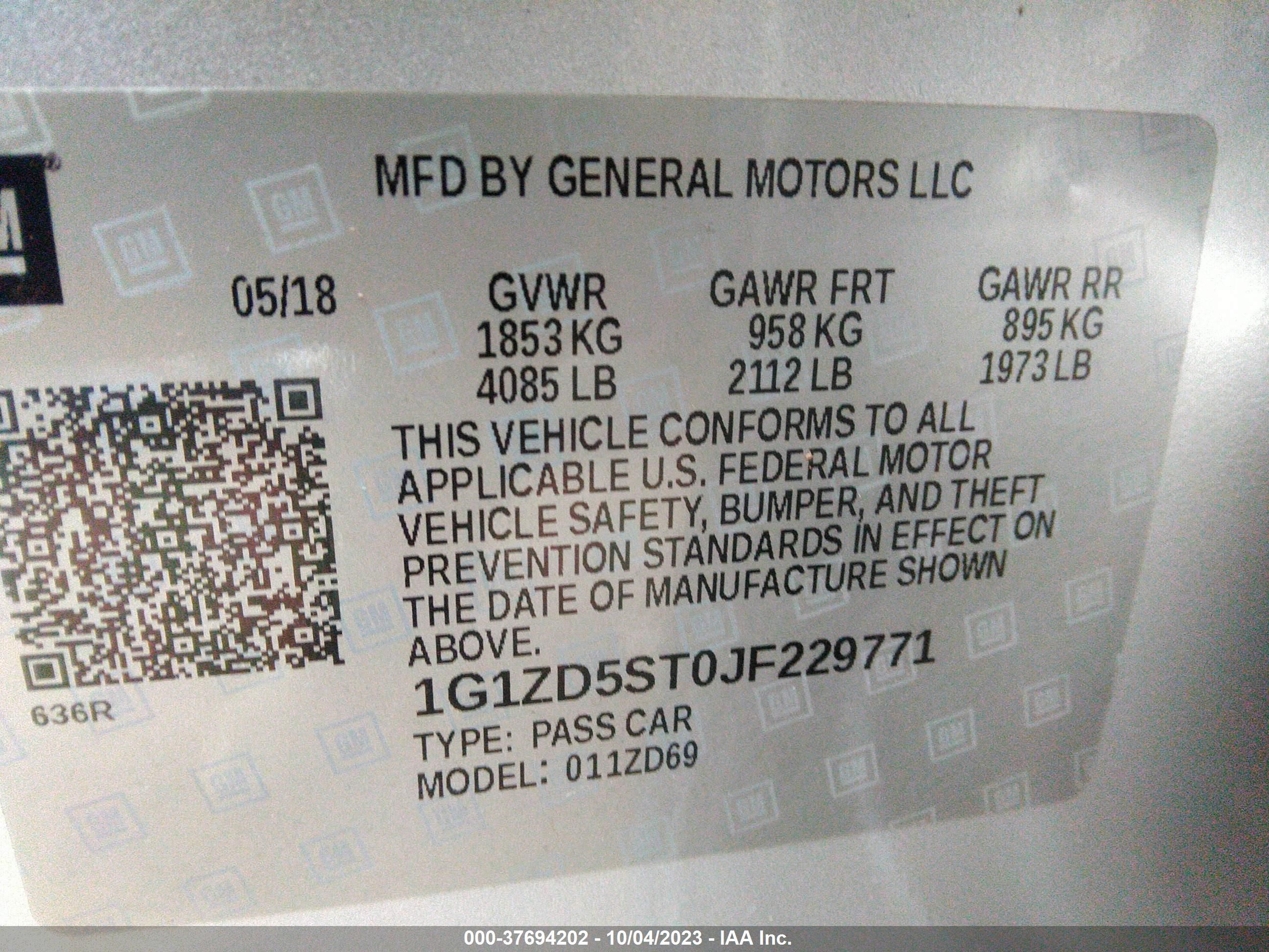 Photo 8 VIN: 1G1ZD5ST0JF229771 - CHEVROLET MALIBU 