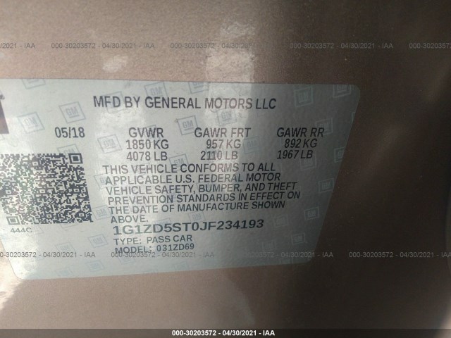 Photo 8 VIN: 1G1ZD5ST0JF234193 - CHEVROLET MALIBU 