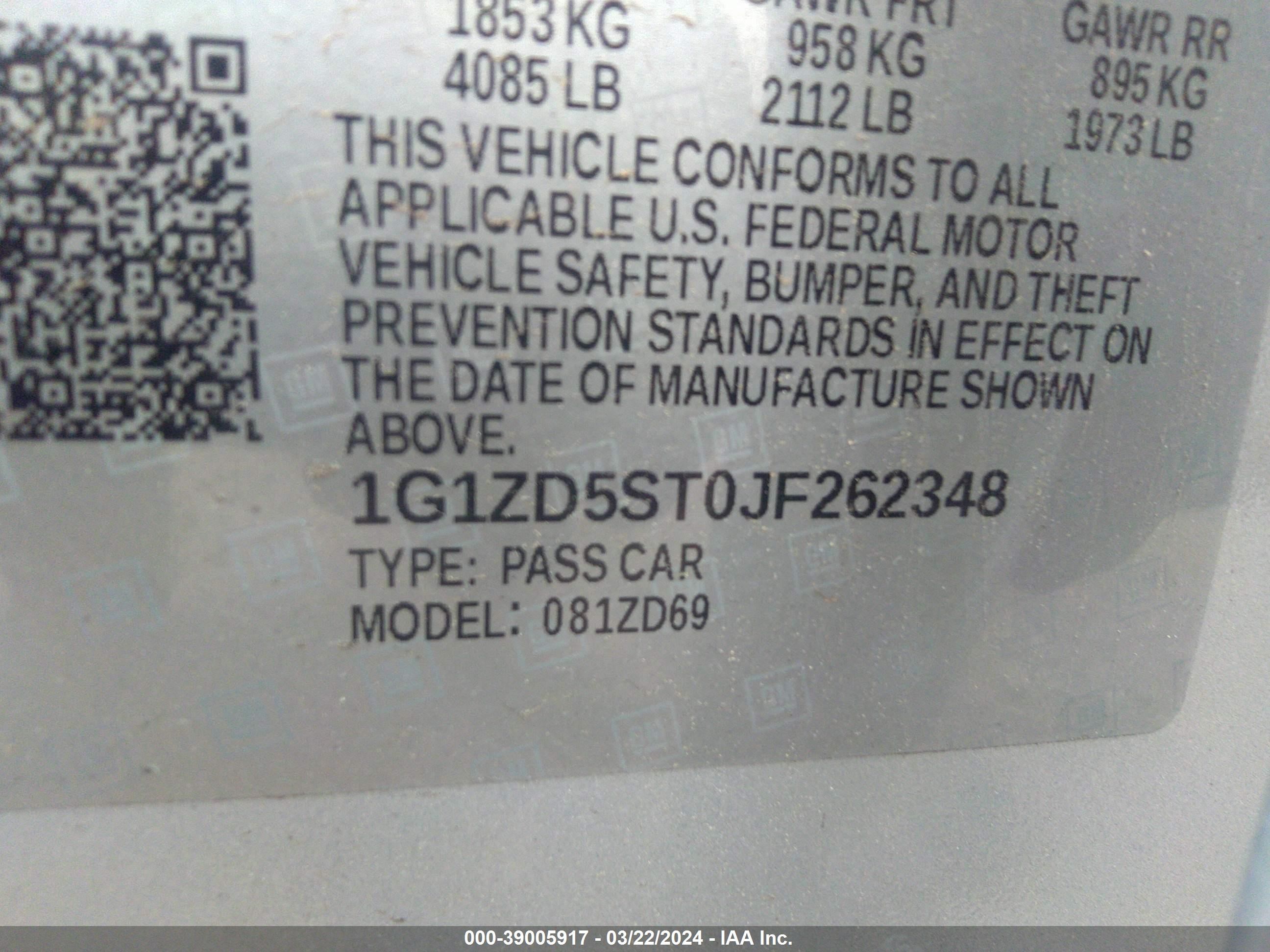 Photo 8 VIN: 1G1ZD5ST0JF262348 - CHEVROLET MALIBU 