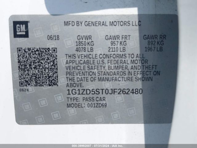 Photo 8 VIN: 1G1ZD5ST0JF262480 - CHEVROLET MALIBU 