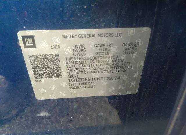 Photo 8 VIN: 1G1ZD5ST0KF123774 - CHEVROLET MALIBU 