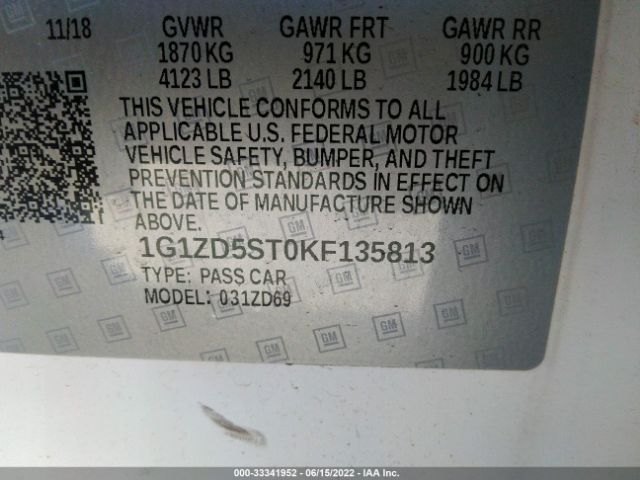 Photo 8 VIN: 1G1ZD5ST0KF135813 - CHEVROLET MALIBU 