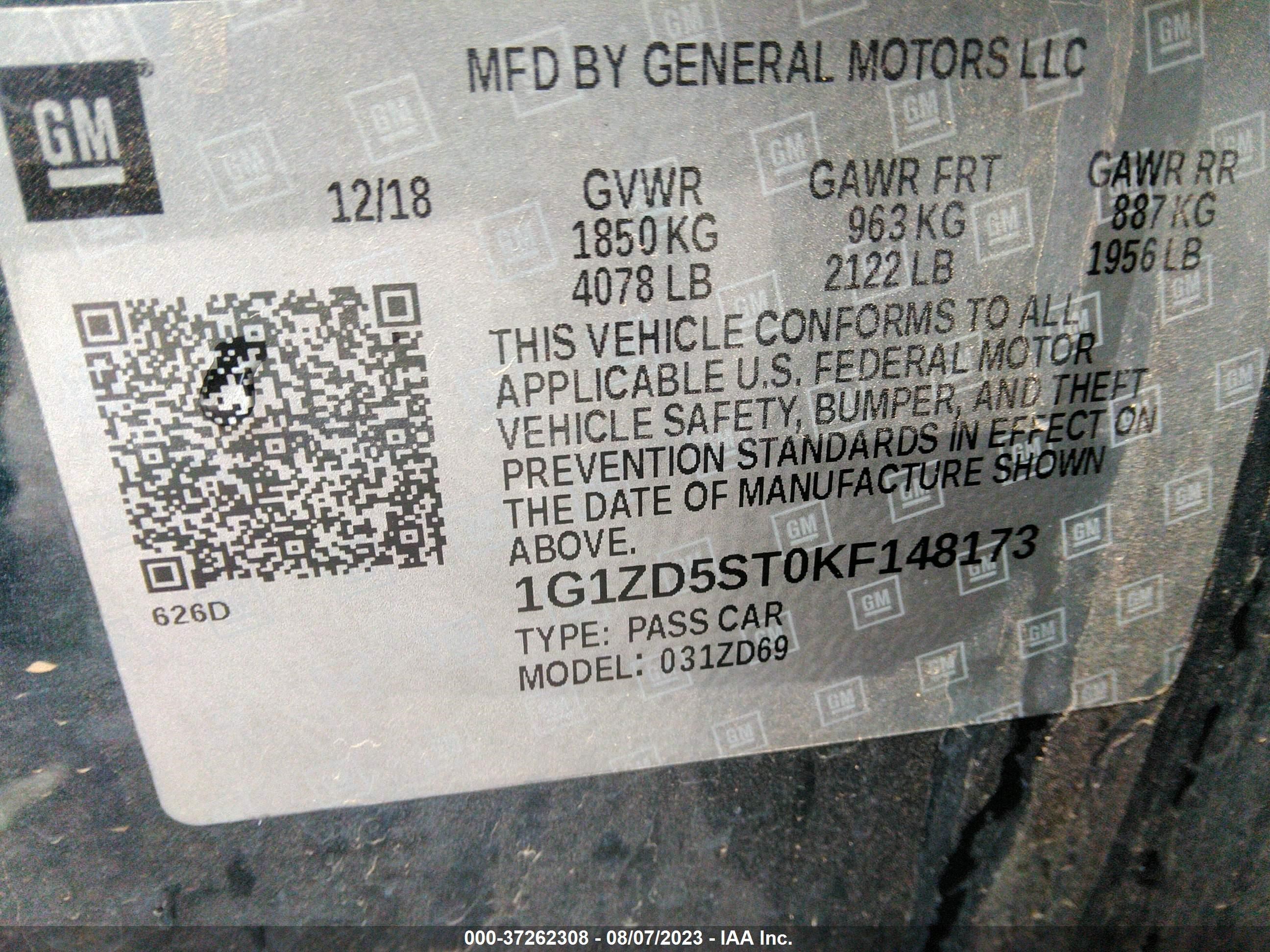 Photo 8 VIN: 1G1ZD5ST0KF148173 - CHEVROLET MALIBU 