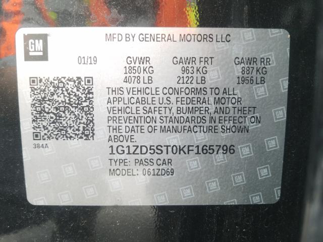 Photo 9 VIN: 1G1ZD5ST0KF165796 - CHEVROLET MALIBU LT 