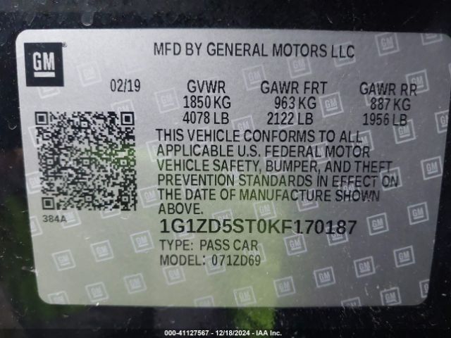 Photo 8 VIN: 1G1ZD5ST0KF170187 - CHEVROLET MALIBU 