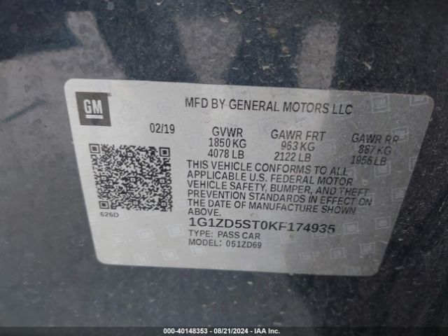 Photo 8 VIN: 1G1ZD5ST0KF174935 - CHEVROLET MALIBU 