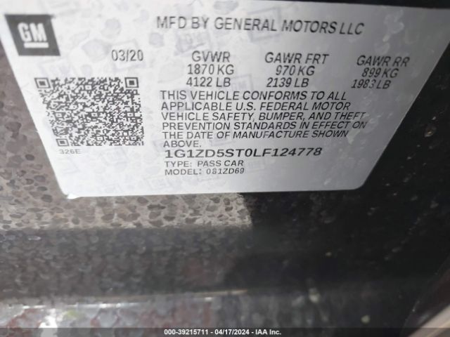 Photo 8 VIN: 1G1ZD5ST0LF124778 - CHEVROLET MALIBU 