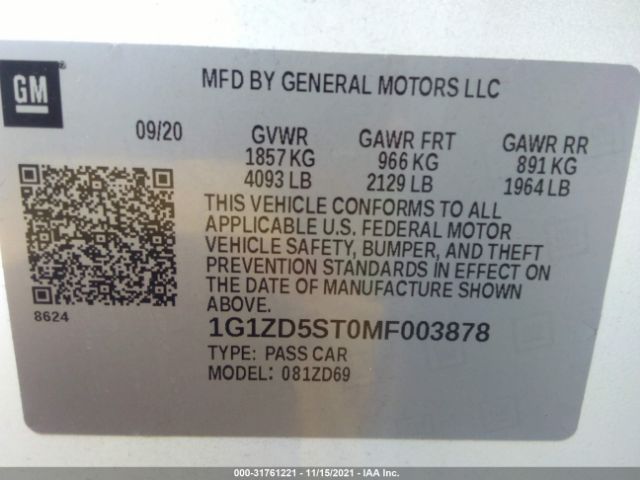 Photo 8 VIN: 1G1ZD5ST0MF003878 - CHEVROLET MALIBU 