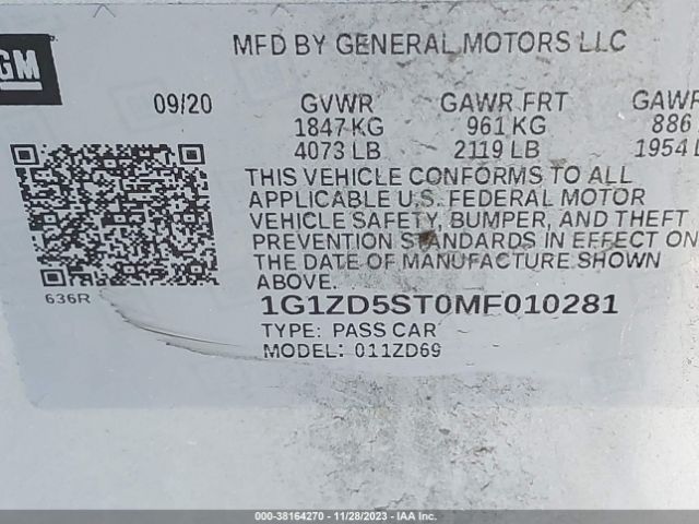 Photo 8 VIN: 1G1ZD5ST0MF010281 - CHEVROLET MALIBU 