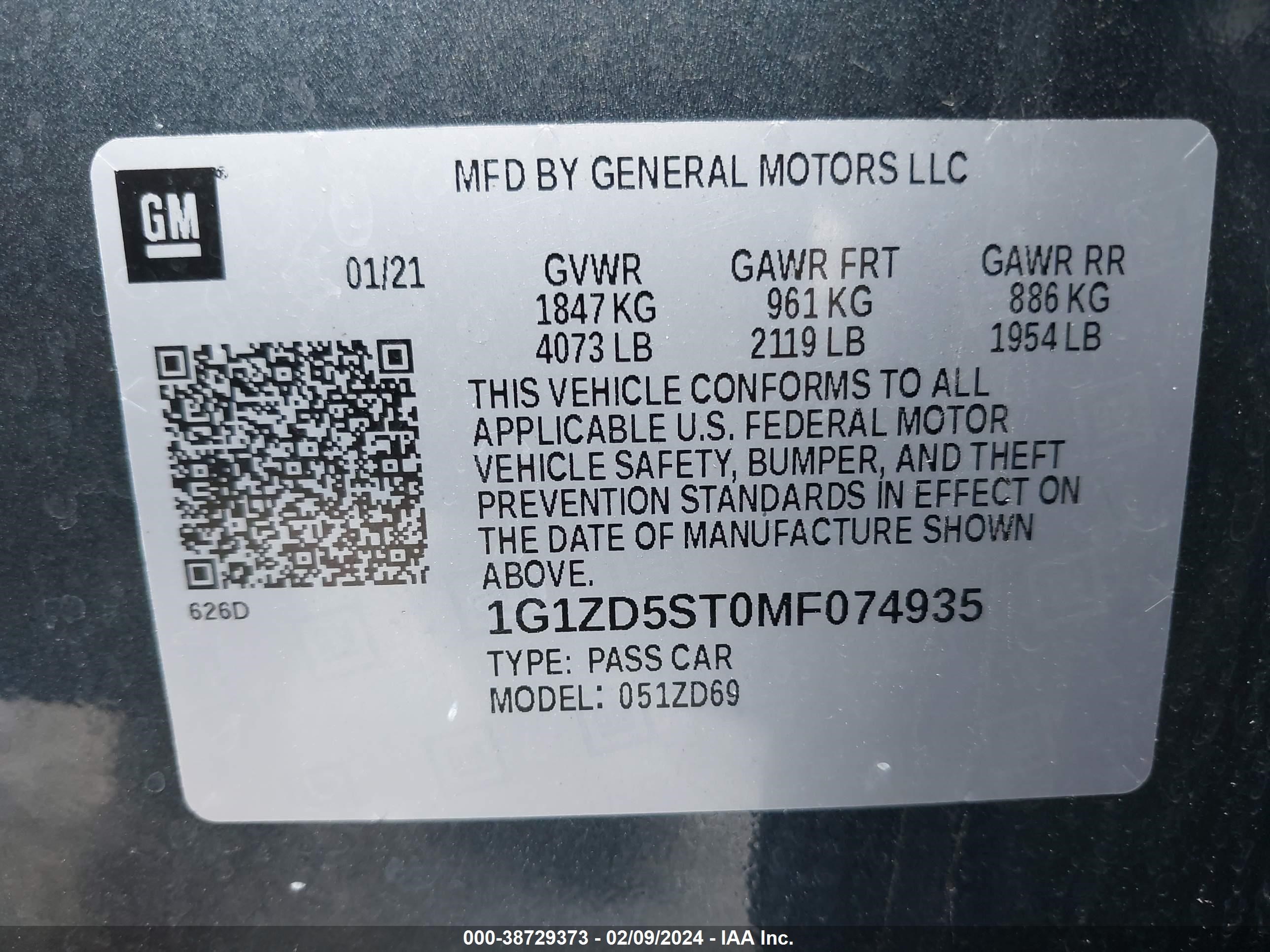 Photo 8 VIN: 1G1ZD5ST0MF074935 - CHEVROLET MALIBU 