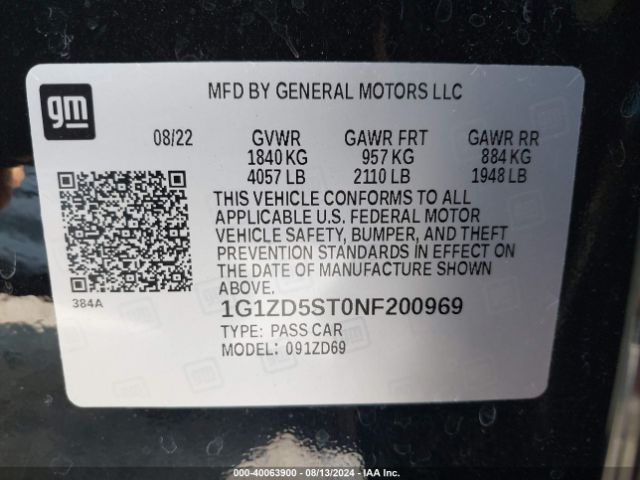 Photo 8 VIN: 1G1ZD5ST0NF200969 - CHEVROLET MALIBU 