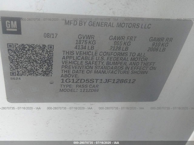 Photo 8 VIN: 1G1ZD5ST1JF128612 - CHEVROLET MALIBU 