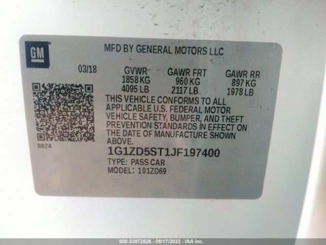 Photo 8 VIN: 1G1ZD5ST1JF197400 - CHEVROLET MALIBU 