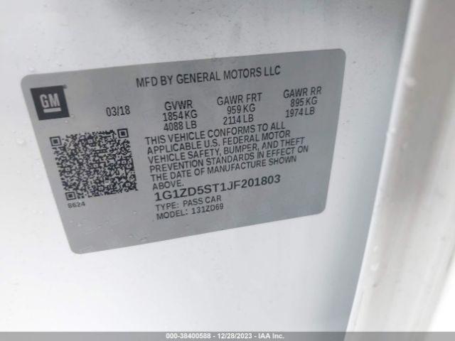 Photo 8 VIN: 1G1ZD5ST1JF201803 - CHEVROLET MALIBU 