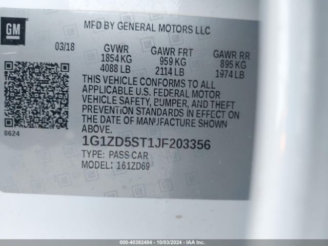 Photo 8 VIN: 1G1ZD5ST1JF203356 - CHEVROLET MALIBU 