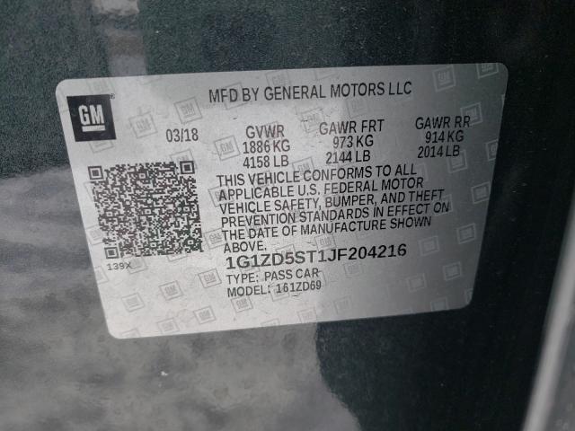 Photo 9 VIN: 1G1ZD5ST1JF204216 - CHEVROLET MALIBU LT 