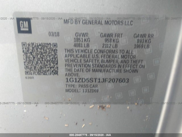 Photo 8 VIN: 1G1ZD5ST1JF207603 - CHEVROLET MALIBU 