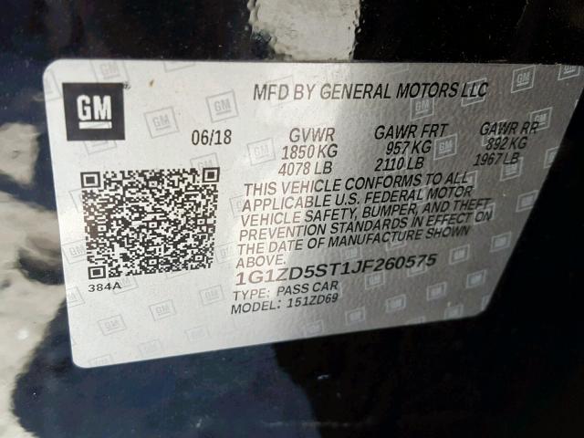 Photo 9 VIN: 1G1ZD5ST1JF260575 - CHEVROLET MALIBU LT 