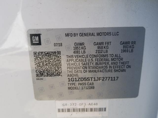 Photo 9 VIN: 1G1ZD5ST1JF277117 - CHEVROLET MALIBU LT 