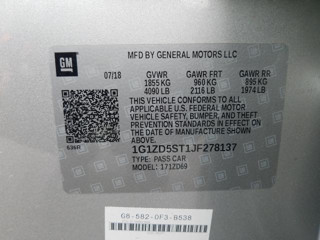 Photo 9 VIN: 1G1ZD5ST1JF278137 - CHEVROLET MALIBU LT 