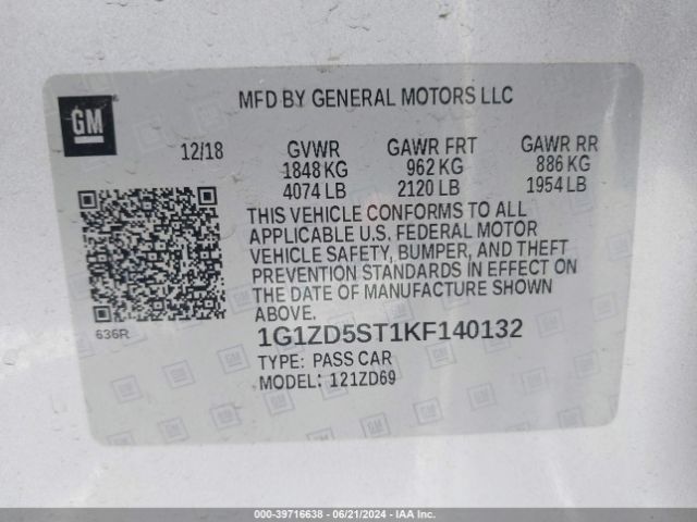 Photo 8 VIN: 1G1ZD5ST1KF140132 - CHEVROLET MALIBU 